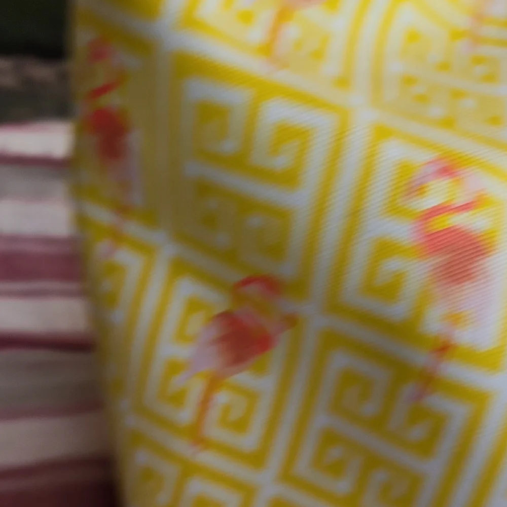 Stella & Dot Beach Flamingo Yellow and Brown Geometric Tote w/ matching case